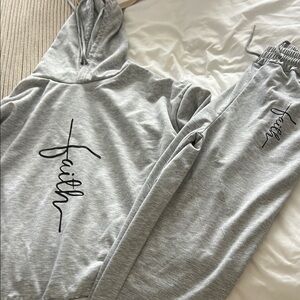 Jogger set Gray Hoodie and Joggers Set with 'Faith' Print